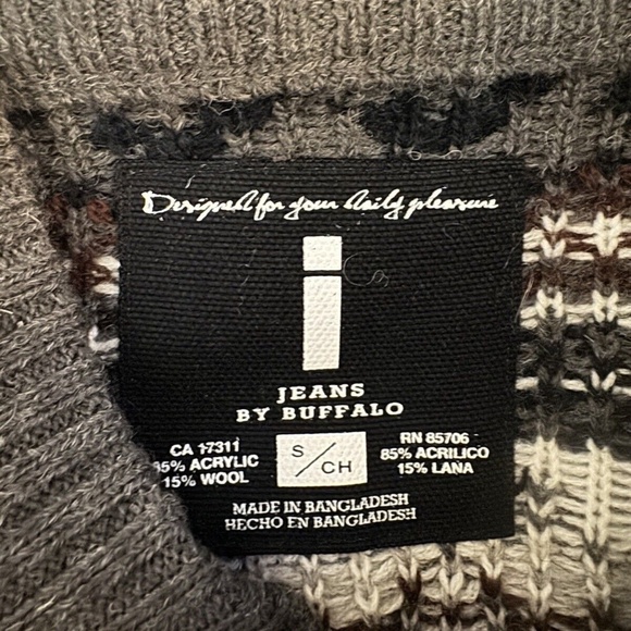 i Jeans by Buffalo NWT Small Gray w/Fair Isle Print Wool Blend Mockneck Sweater - Picture 3 of 5